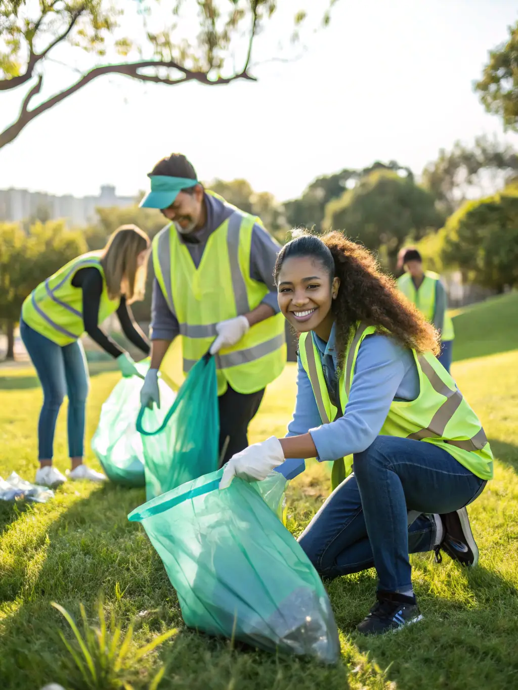 A diverse group of people participating in a community cleanup event, symbolizing Solidarity Unity's commitment to social programs and community involvement.